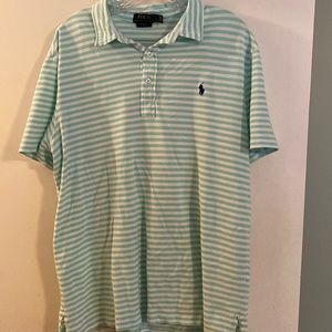 Polo shirt green and white striped